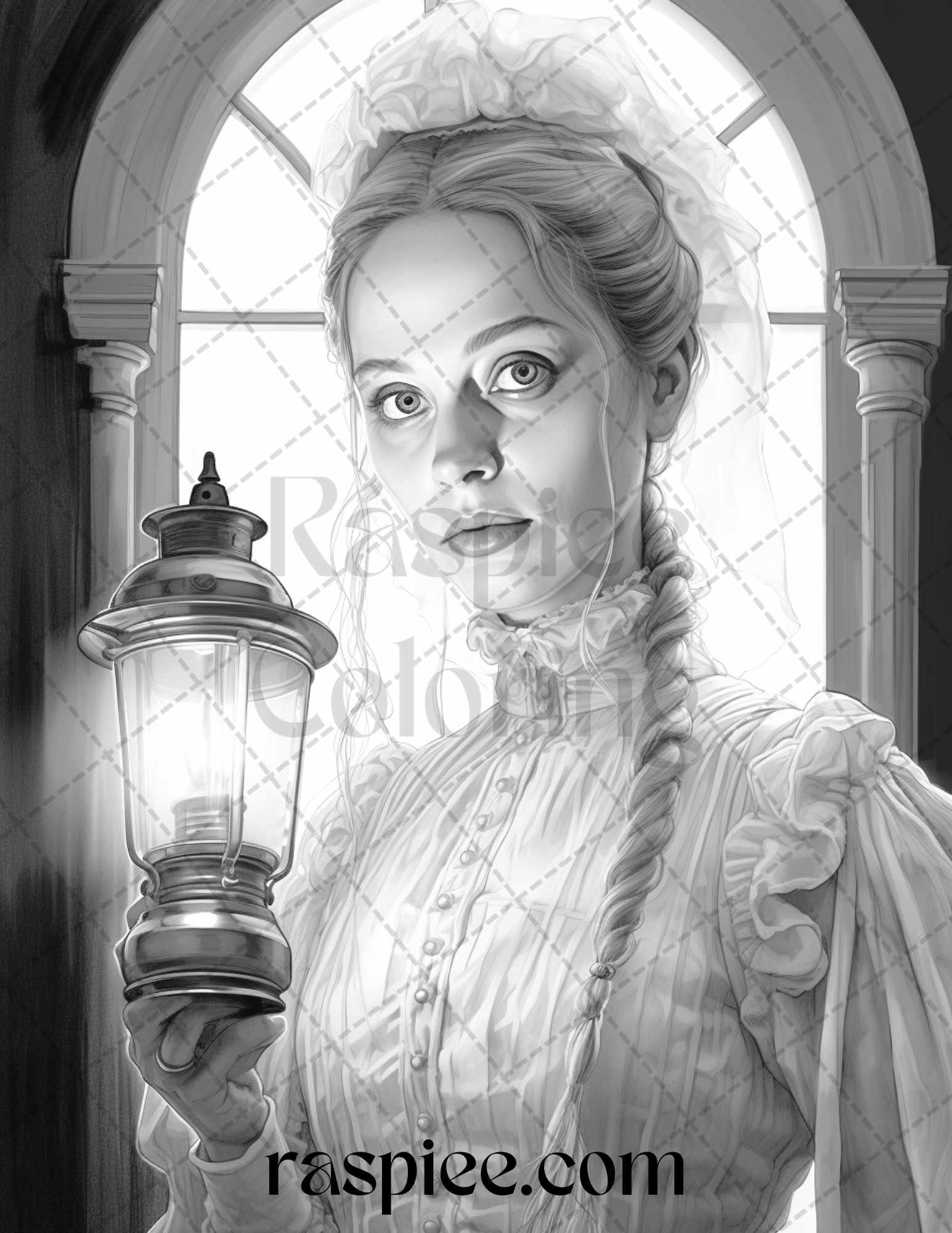 60 Halloween Victorian Era Grayscale Coloring Pages Printable for Adults, PDF File Instant Download