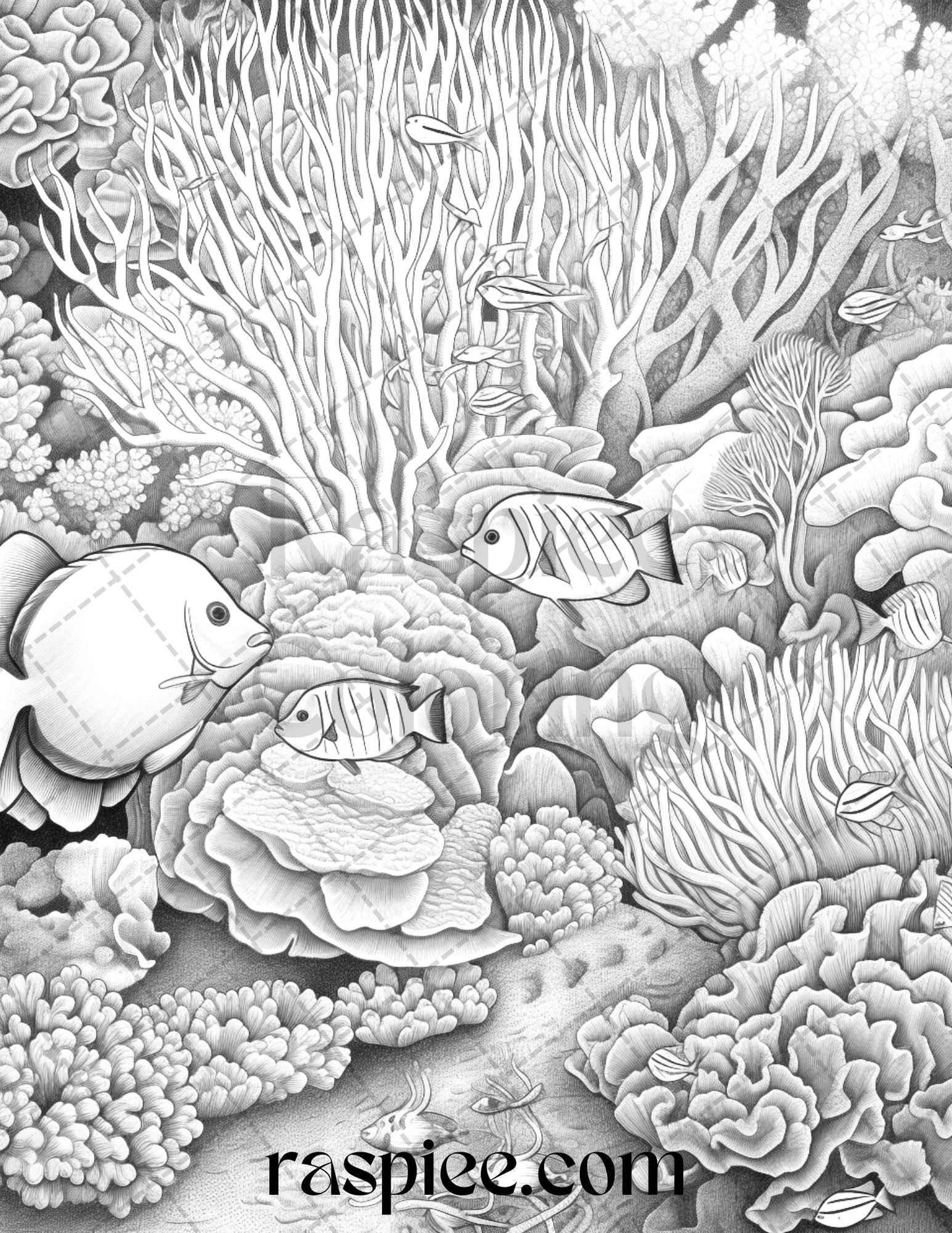 Ocean Life Grayscale Coloring Pages Printable for Adults Relaxation and Creativity, PDF File Instant Download
