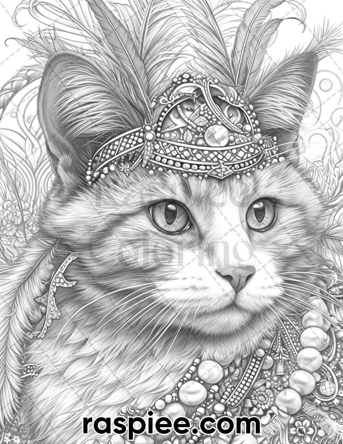 90 Mardi Gras Animals Grayscale Adult Coloring Pages, Printable PDF Instant Download