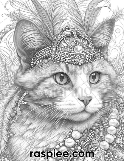 90 Mardi Gras Animals Grayscale Adult Coloring Pages, Printable PDF Instant Download