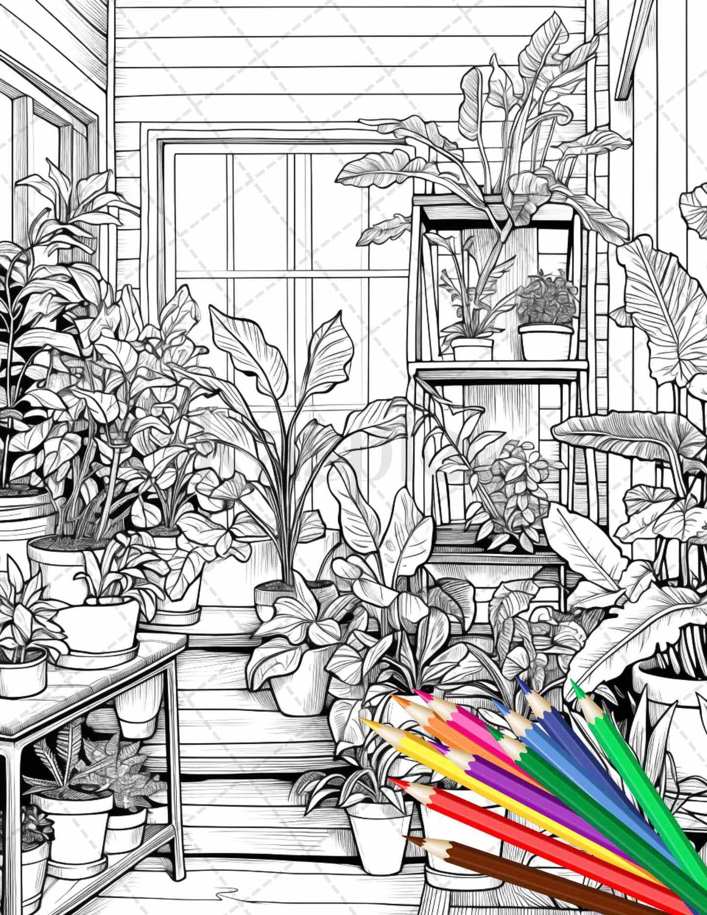 38 Indoor Houseplants Coloring Pages Printable for Adults, Grayscale Coloring Page, PDF File Instant Download