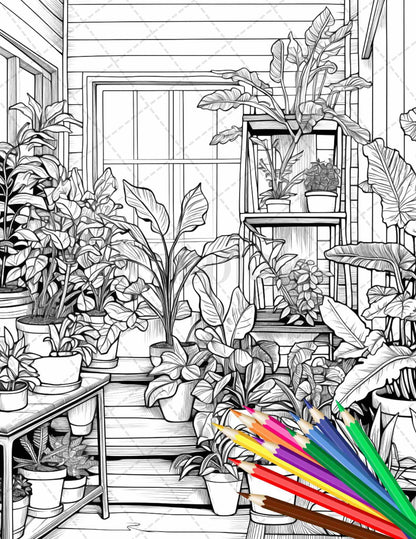 38 Indoor Houseplants Coloring Pages Printable for Adults, Grayscale Coloring Page, PDF File Instant Download