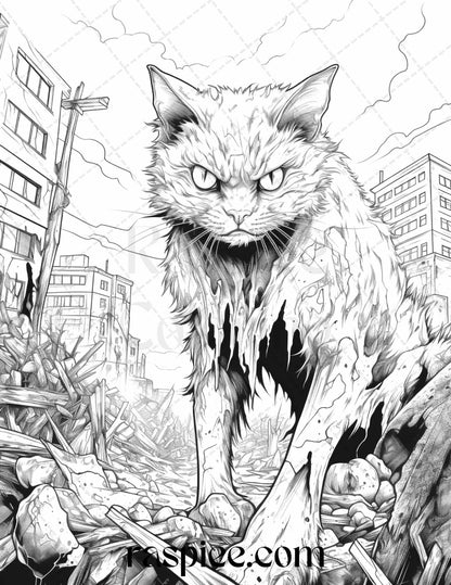 66 Horror Zombie Animals Grayscale Coloring Pages Printable for Adults, PDF File Instant Download