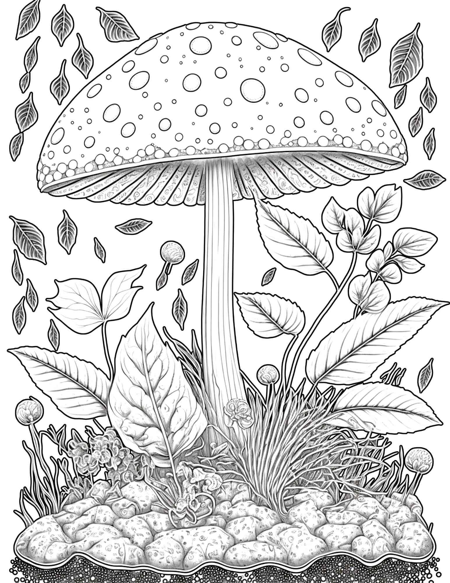 100 Mushroom Forest Coloring Pages Printable for Adults and Kids, Grayscale Coloring Book, Printable PDF File Instant Download