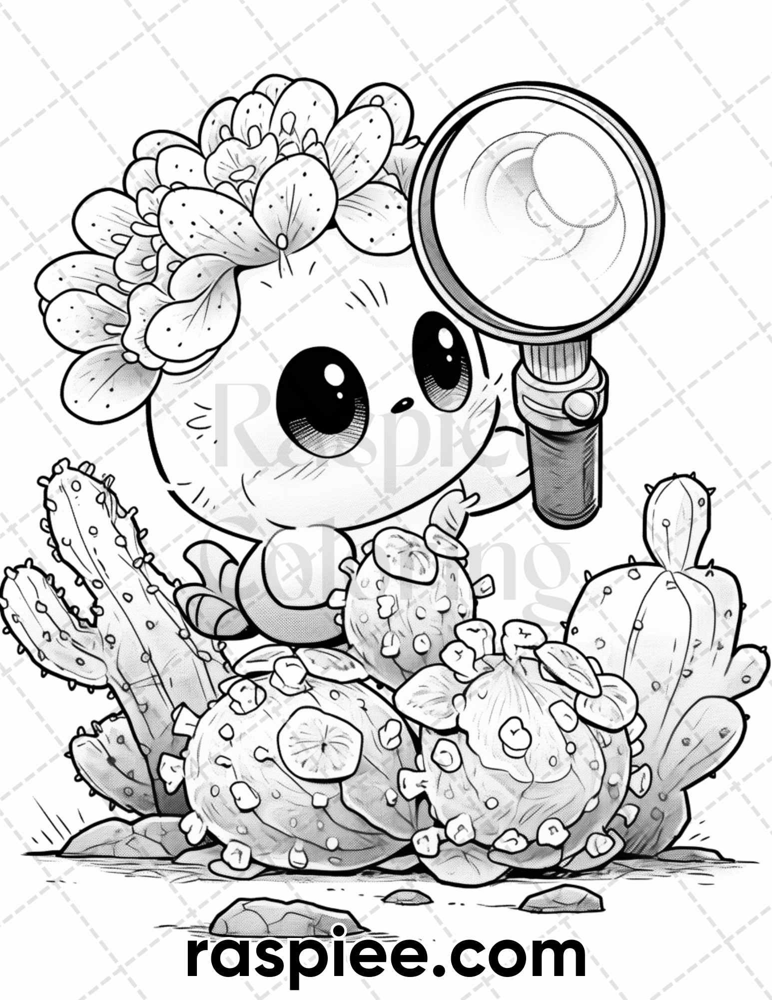 60 Cute Cactus Adventure Grayscale Coloring Pages for Adults, Printable PDF Instant Download