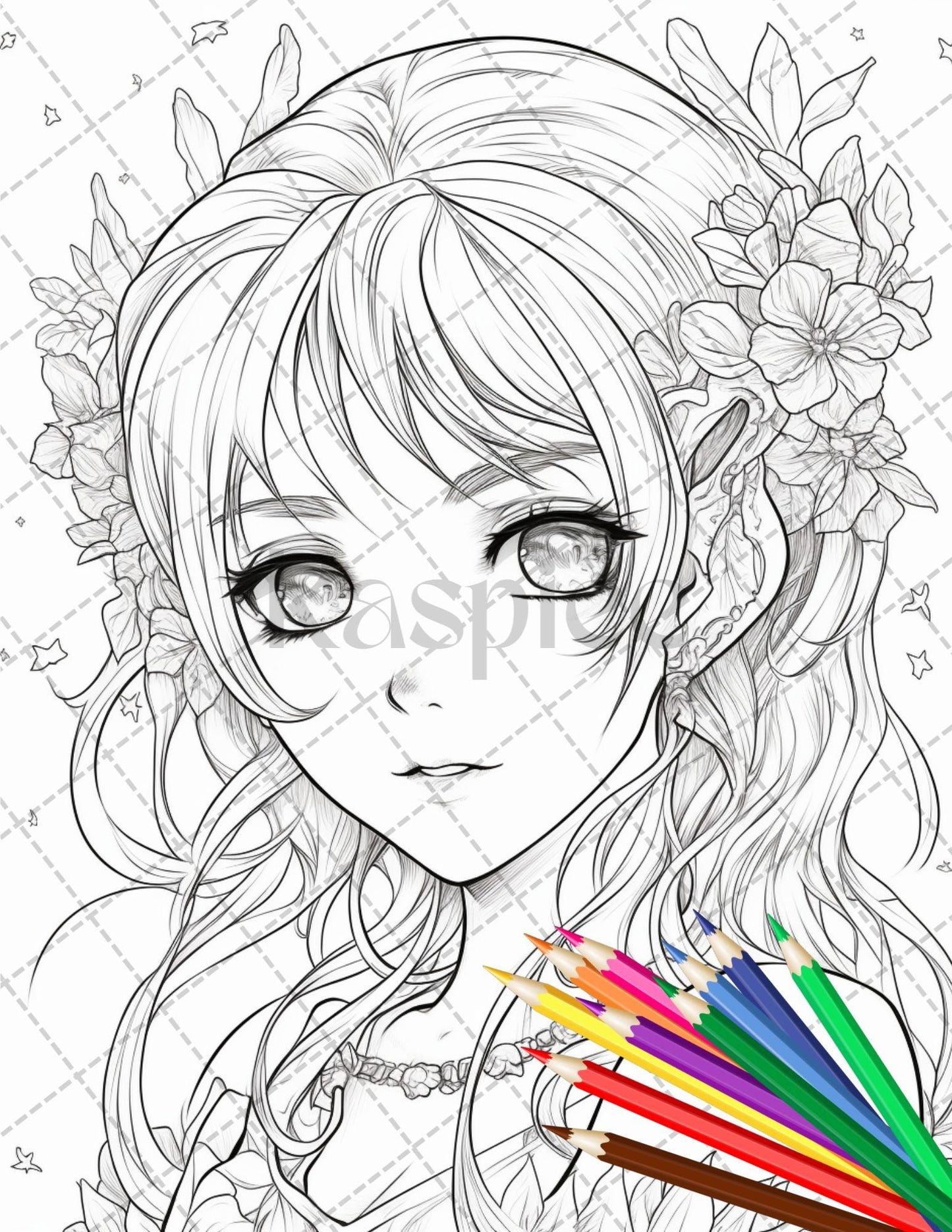 32 Anime Fairy Girl Printable Coloring Pages for Adults, Cute Fairy Grayscale Coloring Book, Printable PDF File Download