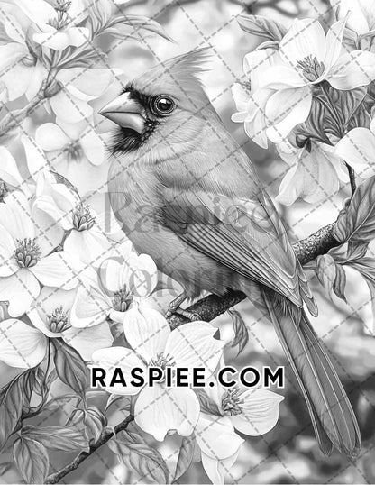 Flowers and Birds Adult Coloring Pages Printable PDF Instant Download
