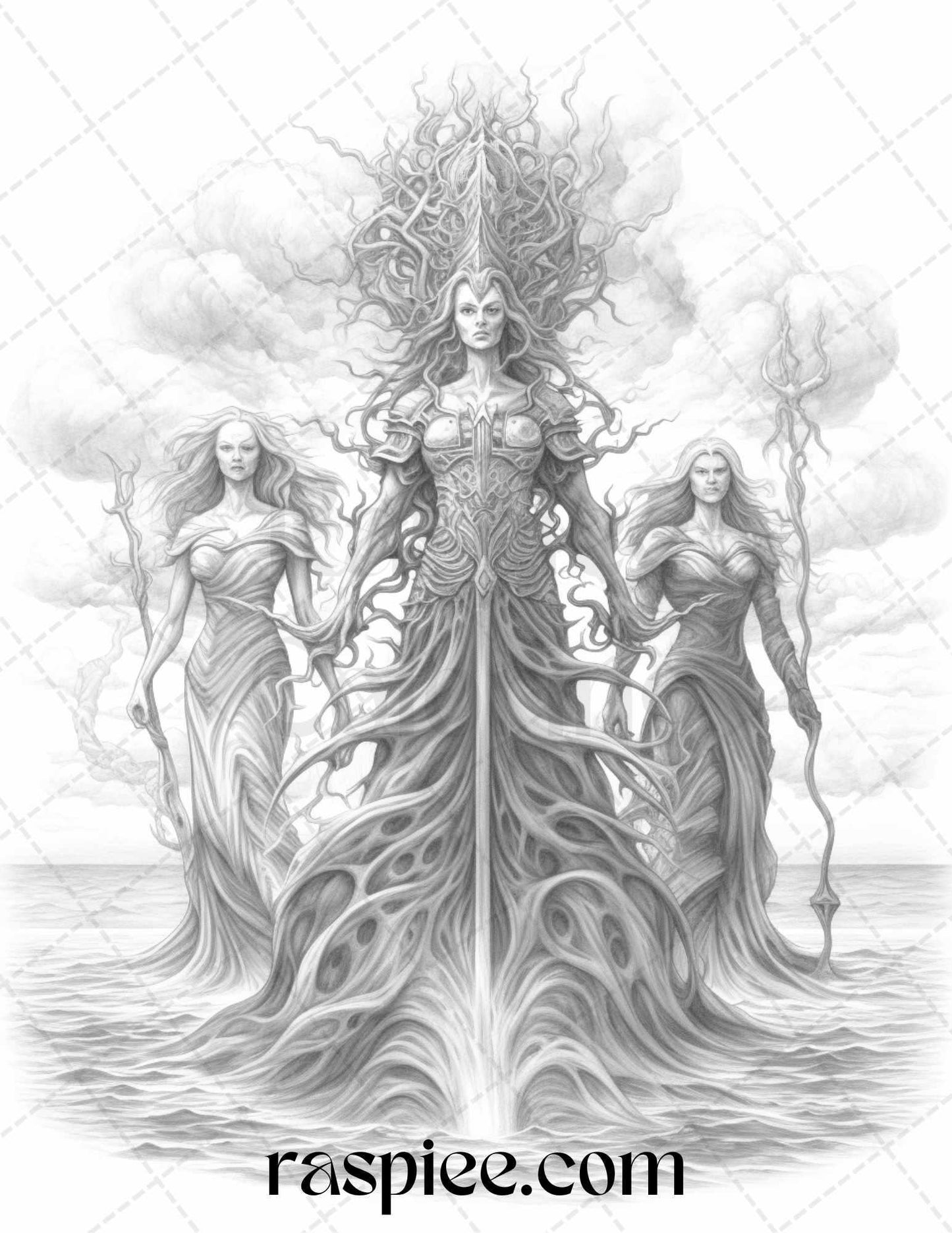 Mystical World Grayscale Coloring Pages Printable for Adults, Enchanting Fantasy Designs, PDF File Instant Download