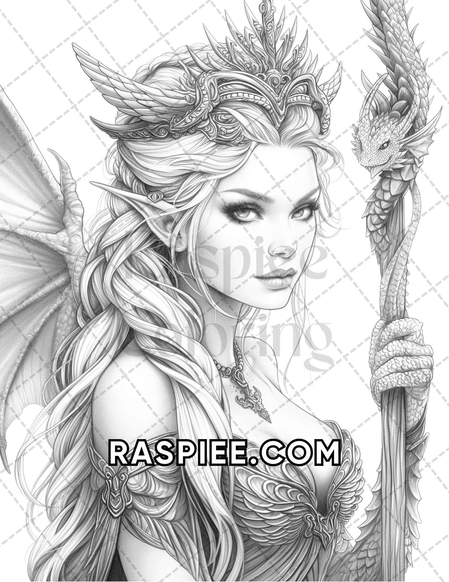 60 Fantasy Beauties Grayscale Adult Coloring Pages Printable PDF Instant Download
