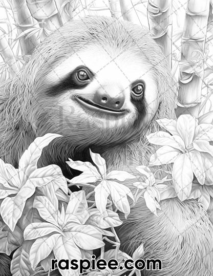 55 Wild Animals Grayscale Coloring Pages for Adults, Printable PDF Instant Download