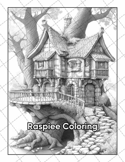 50 Fantasy Fairy Houses Adult Coloring Pages Printable PDF Instant Download