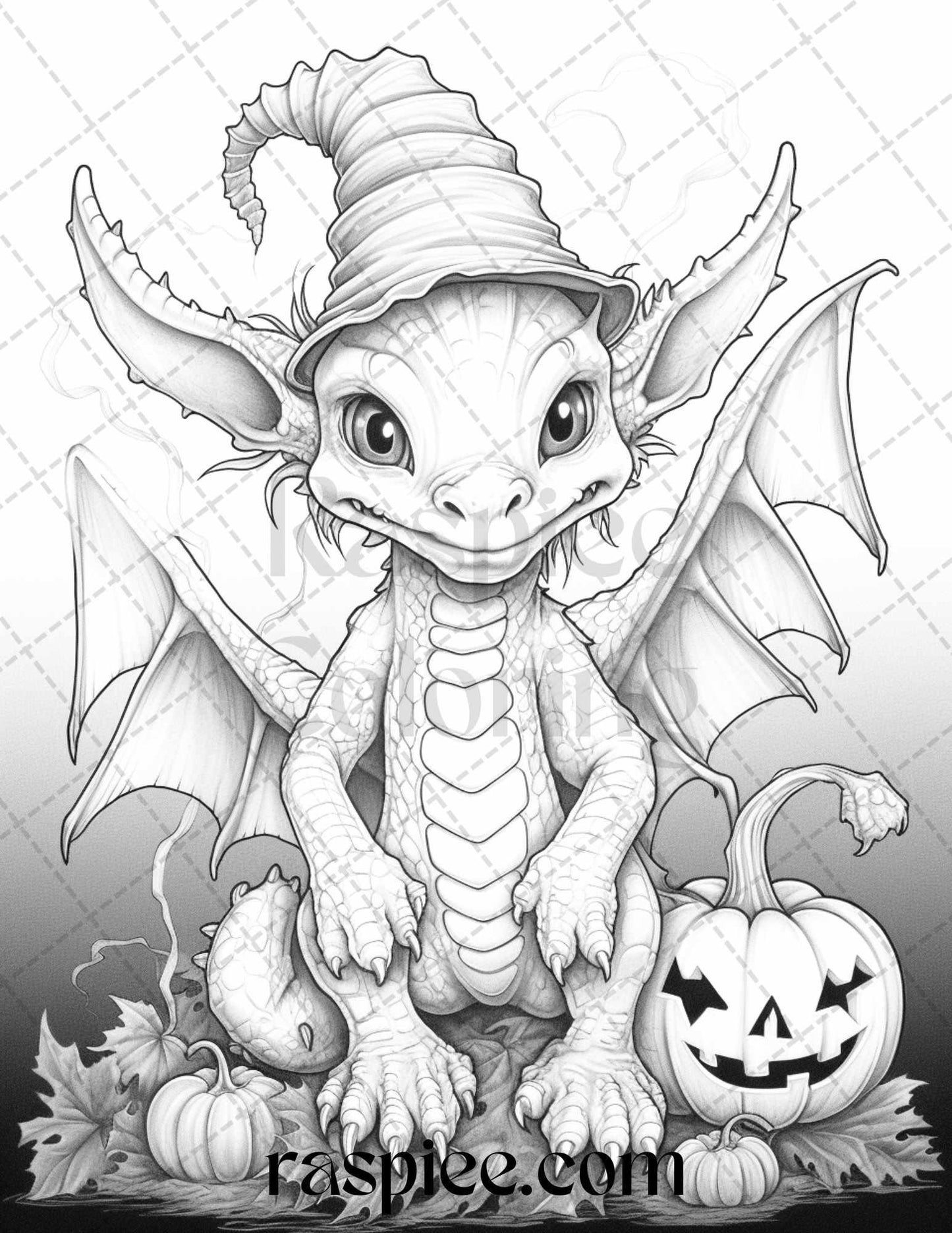 50 Cute Pumpkin Dragons Graycale Coloring Pages for Adults and Kids, Printable PDF File Instant Download