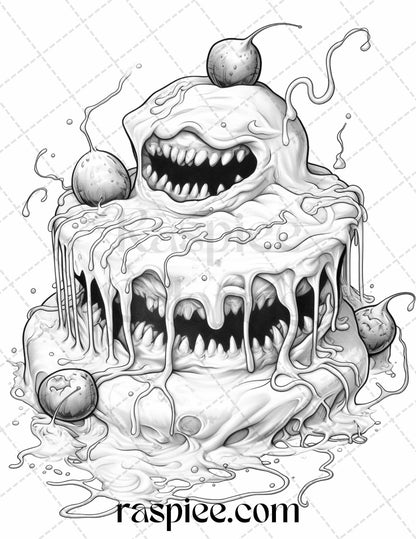 68 Halloween Spooky Desserts Grayscale Coloring Pages Printable for Adults, PDF File Instant Download