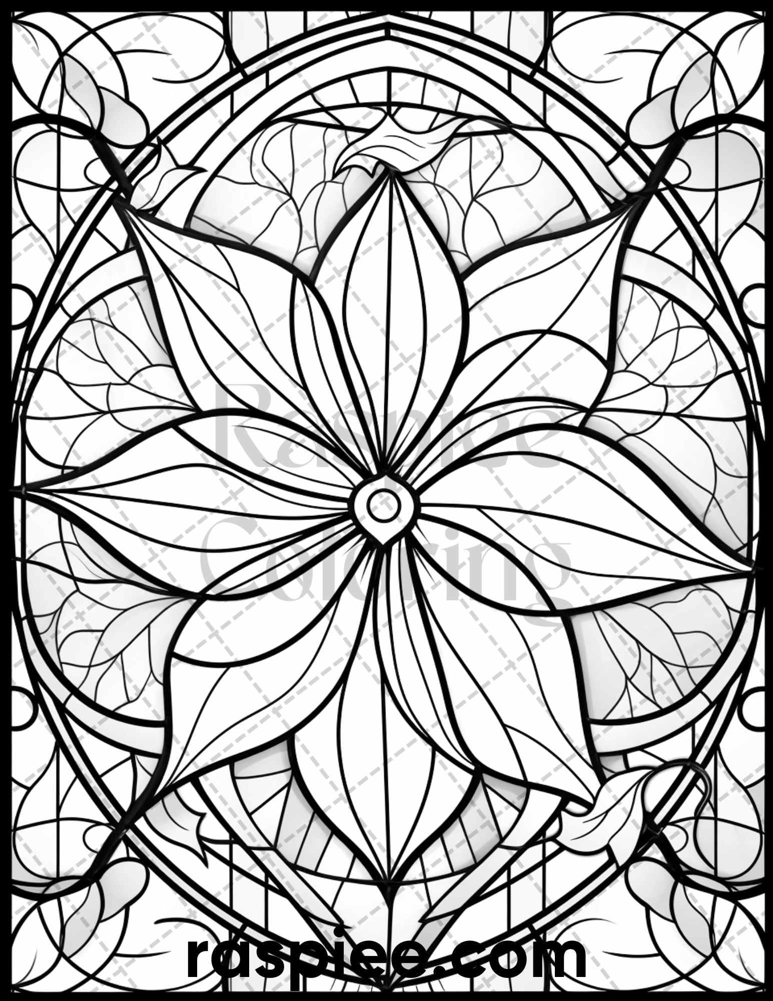 50 Christmas Stained Glass Grayscale Coloring Pages for Adults, Printable PDF File Instant Download