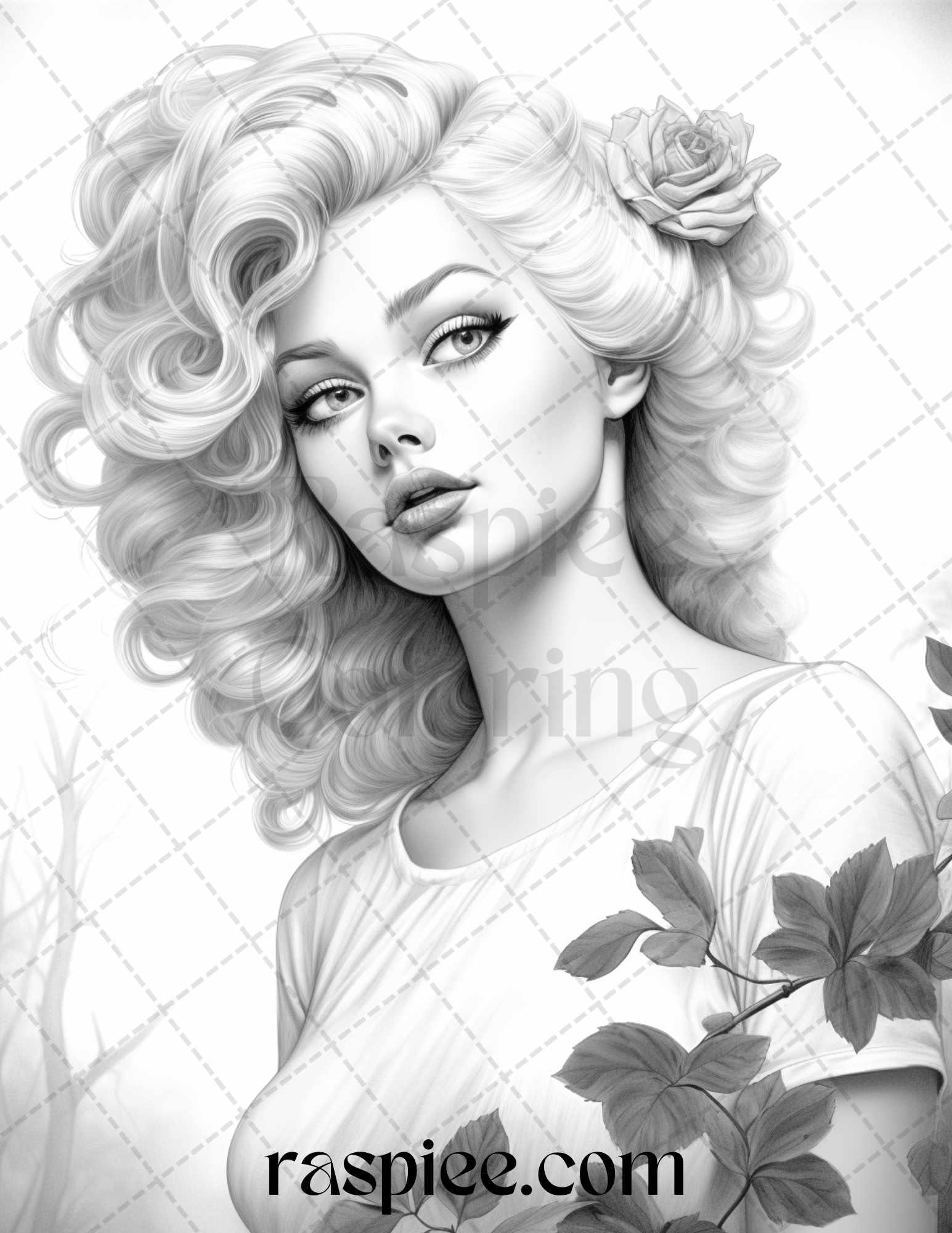 55 Autumn Pin Up Girls Grayscale Coloring Pages Printable for Adults, PDF File Instant Download