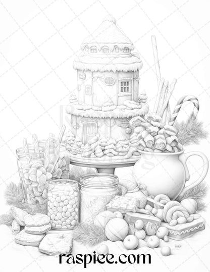 90 Merry Christmas Grayscale Coloring Pages Printable for Adults, PDF File Instant Download