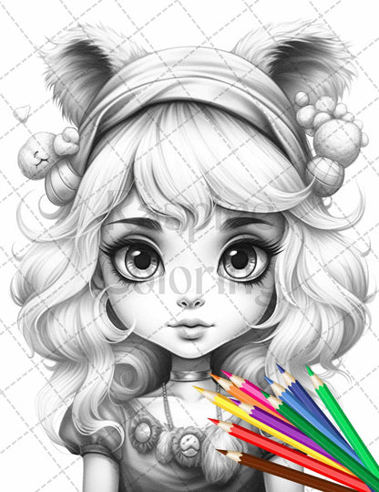 41 Adorable Gnome Girls Grayscale Coloring Pages Printable for Adults and Kids, PDF File Instant Download