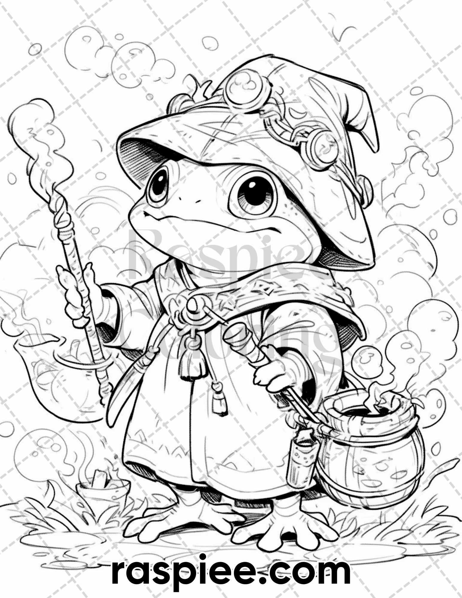 50 The Frog Kingdom Grayscale Coloring Pages for Adults, Printable PDF Instant Download