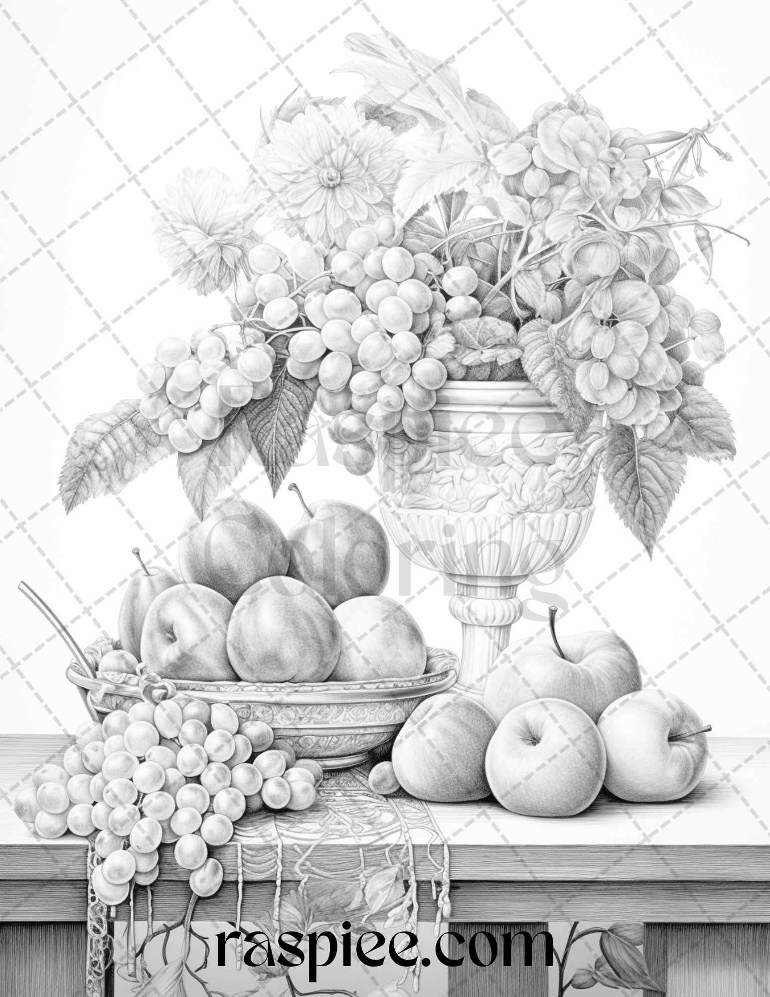 52 Still Life Grayscale Coloring Pages Printable for Adults, PDF File Instant Download