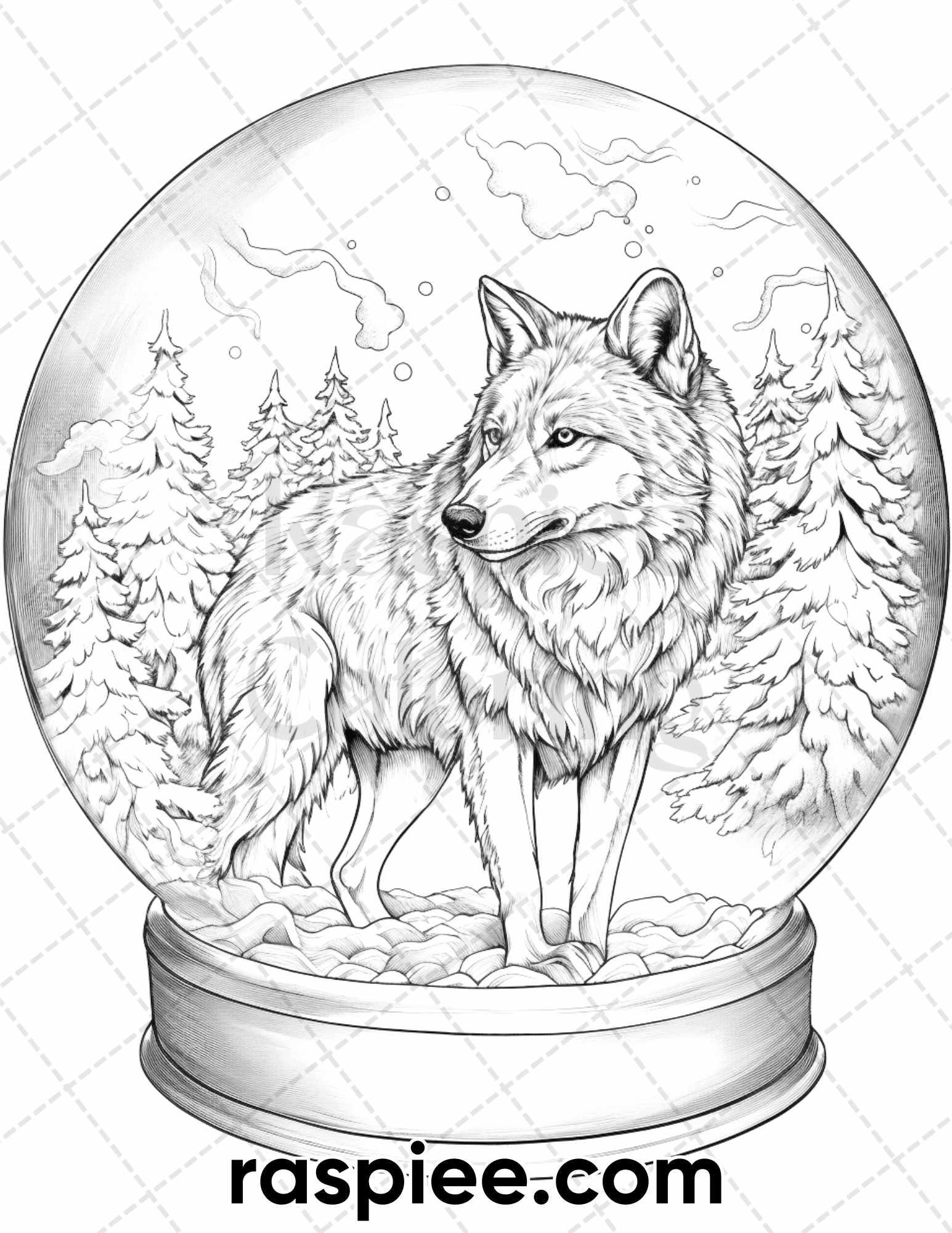50 Winter Wolf Grayscale Coloring Pages for Adults, Printable PDF Instant Download