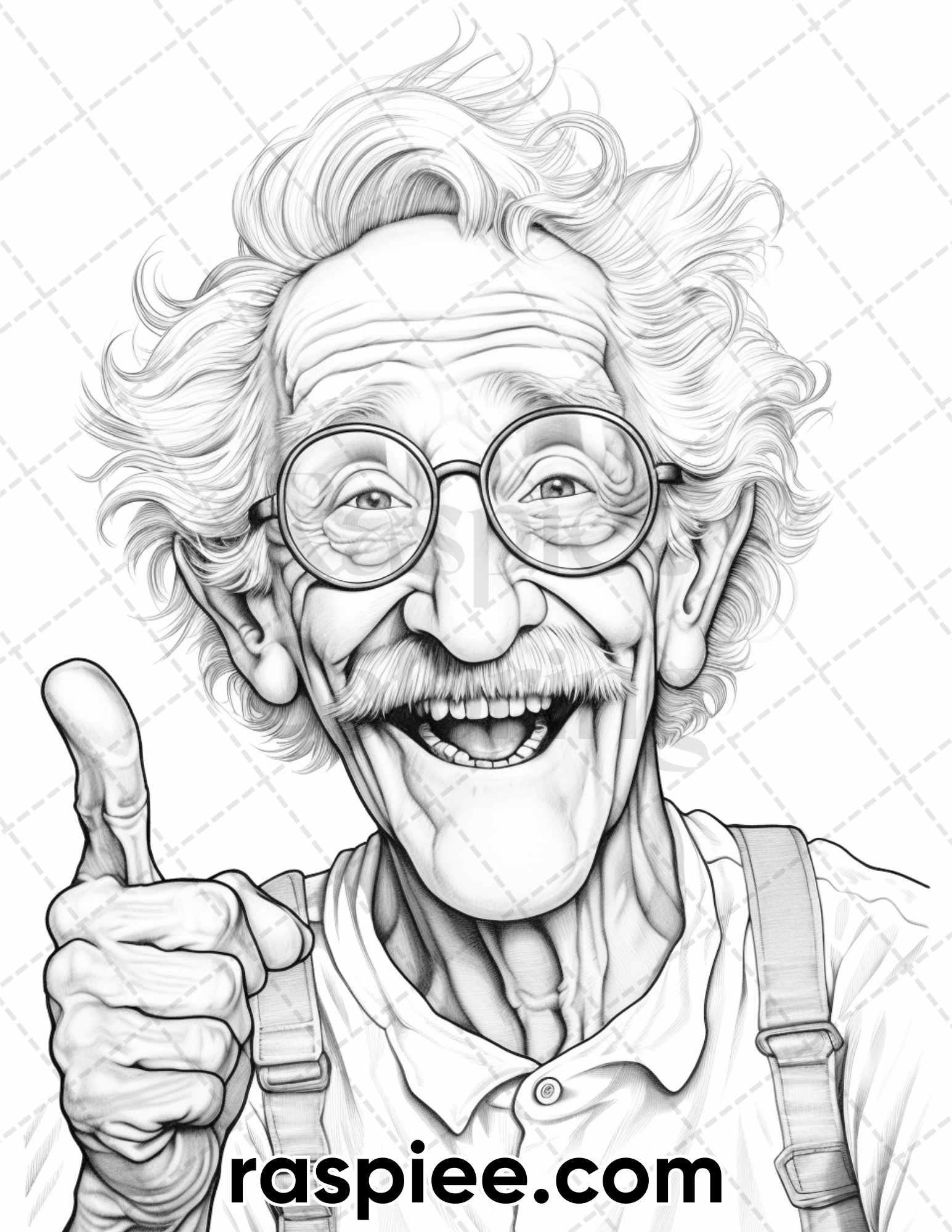 50 Funny Grandpa Grayscale Coloring Pages for Adults, Printable PDF Instant Download
