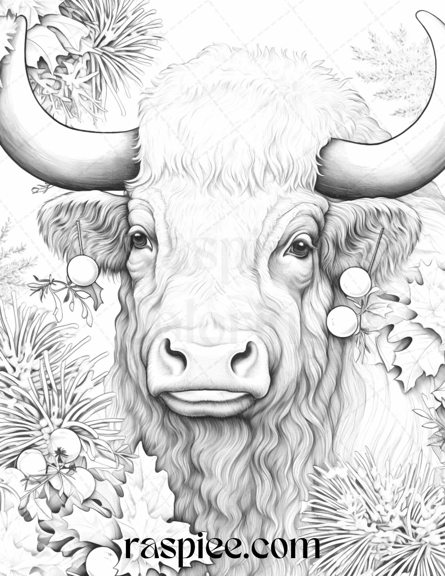 70 Christmas Animals Grayscale Coloring Pages Printable for Adults, PDF File Instant Download