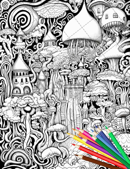 Psychedelic Trippy Coloring Book Printable for Adults, Grayscale Coloring Page, PDF File Instant Download