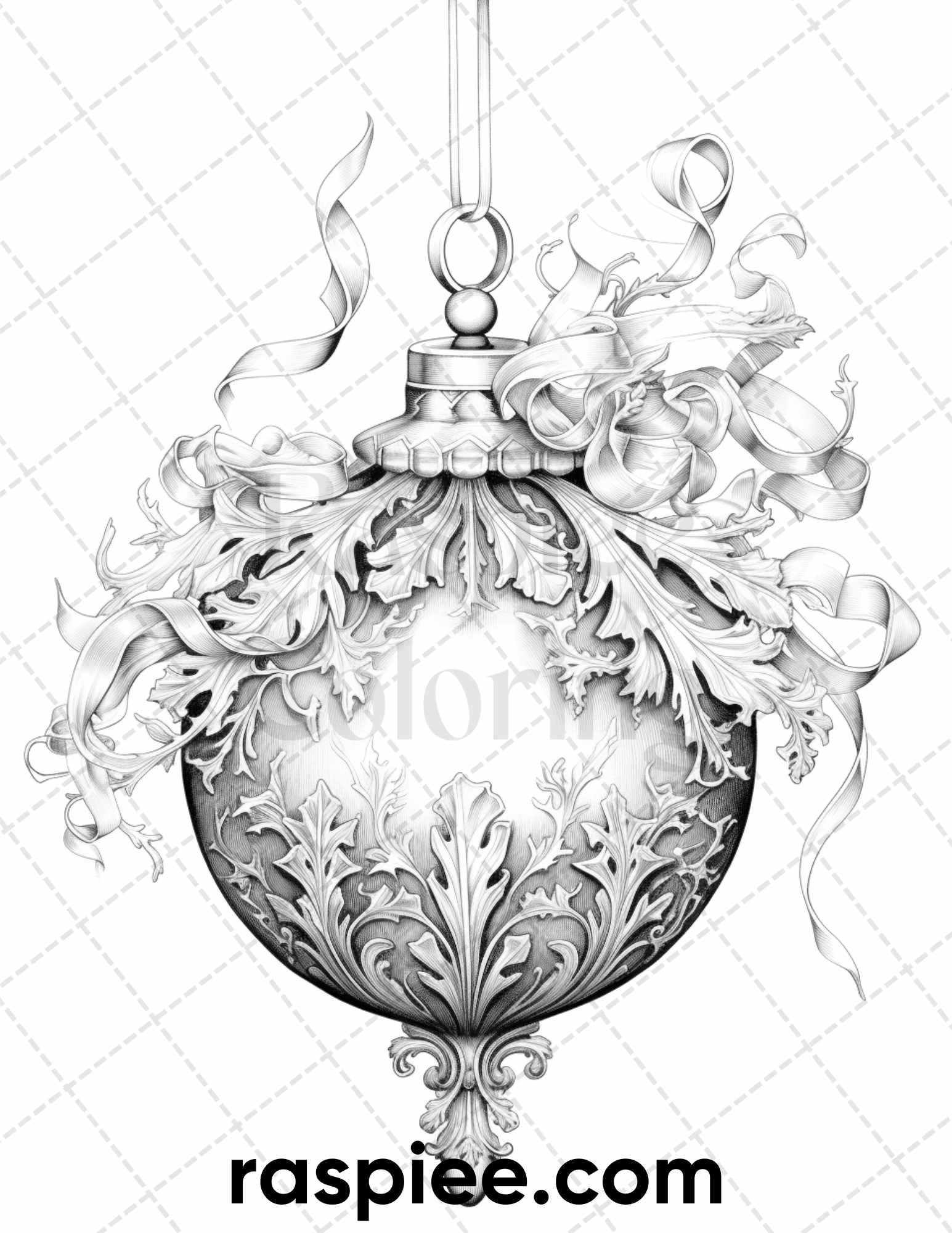 40 Christmas Balls Grayscale Coloring Pages Printable for Adults, PDF File Instant Download