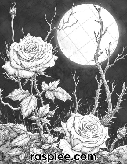 55 Gothic Valentines Day Grayscale Adult Coloring Pages, Printable PDF Instant Download