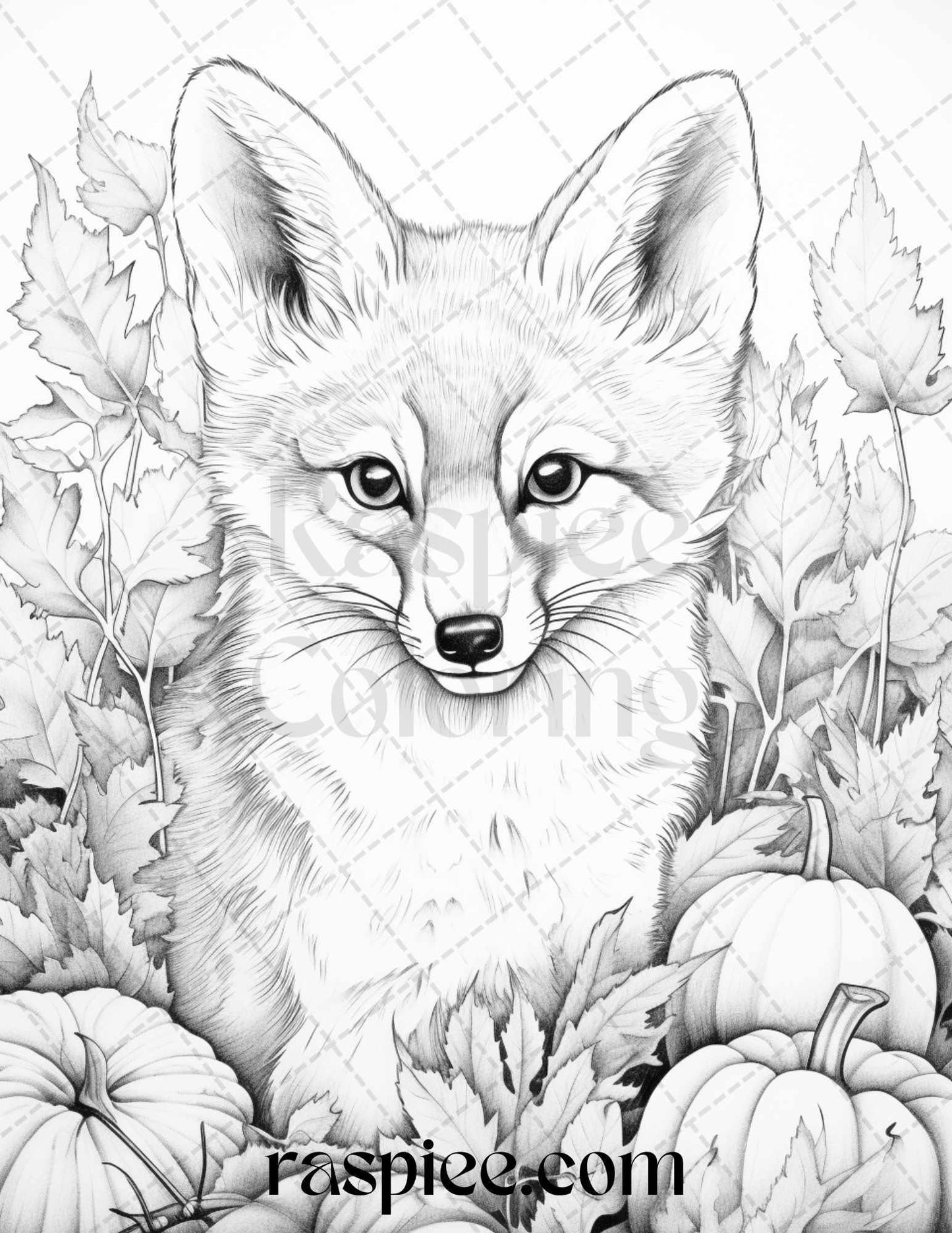 Autumn Animals Grayscale Coloring Pages for Adults and Kids, Printable PDF File Instant Download