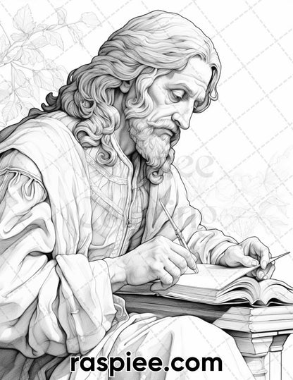 55 Renaissance Portraits Grayscale Adult Coloring Pages, Printable PDF Instant Download