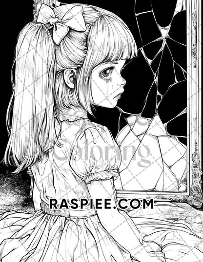 Haunted Dolls Halloween Horror Adult Coloring Pages Printable PDF Instant Download