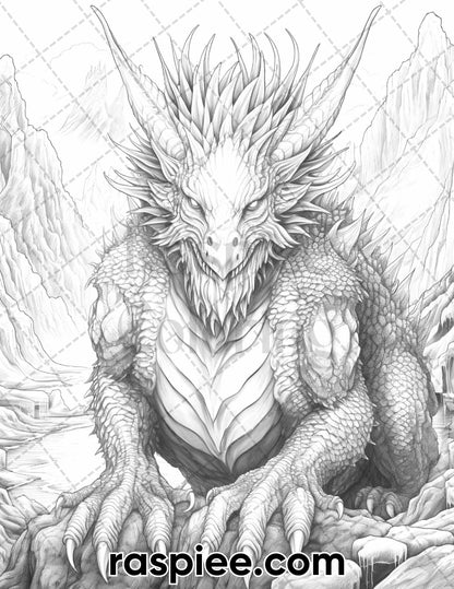 60 Mythical Creatures Grayscale Coloring Pages for Adults, Printable PDF Instant Download
