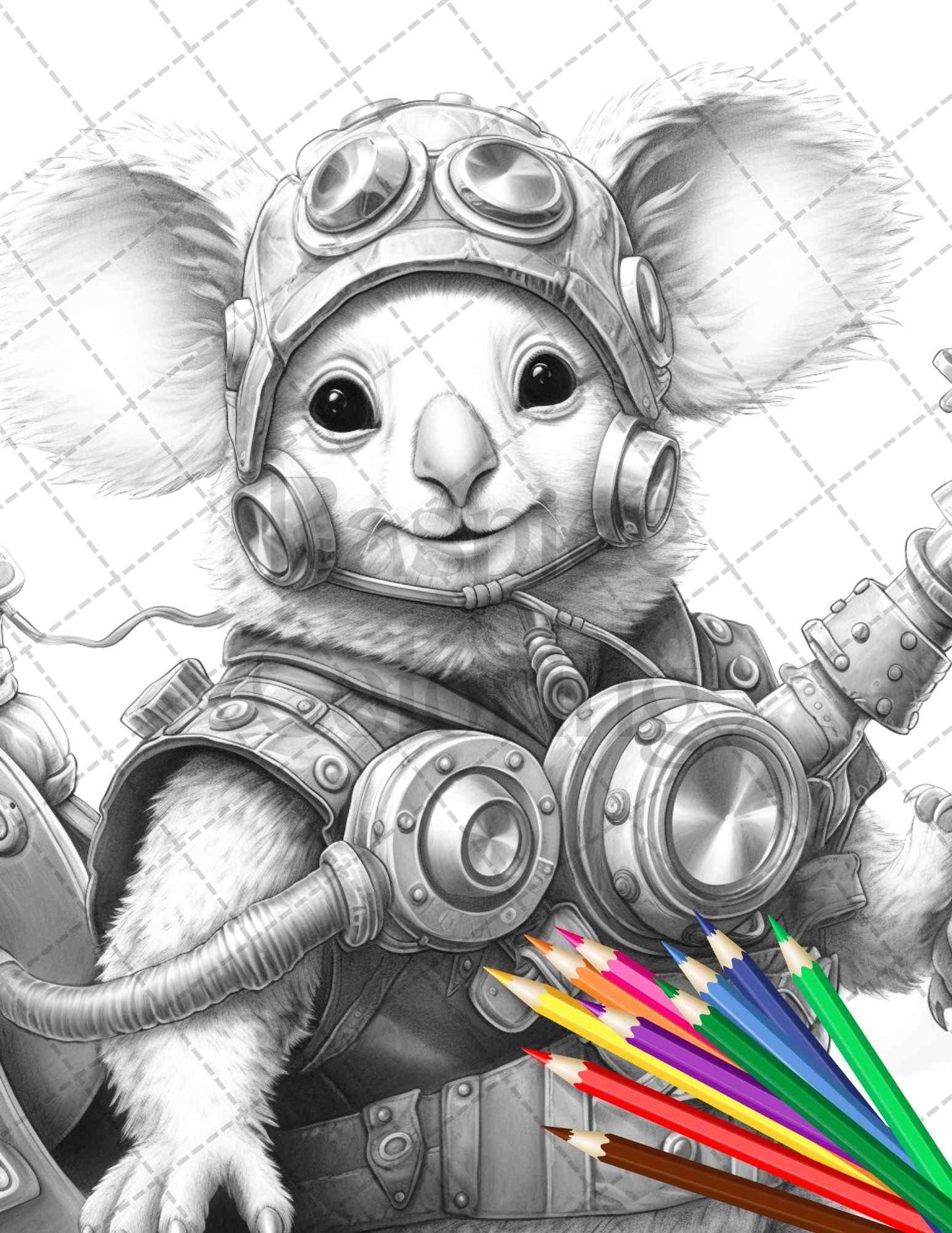 60 Steampunk Animals Grayscale Coloring Pages Printable for Adults, PDF File Instant Download