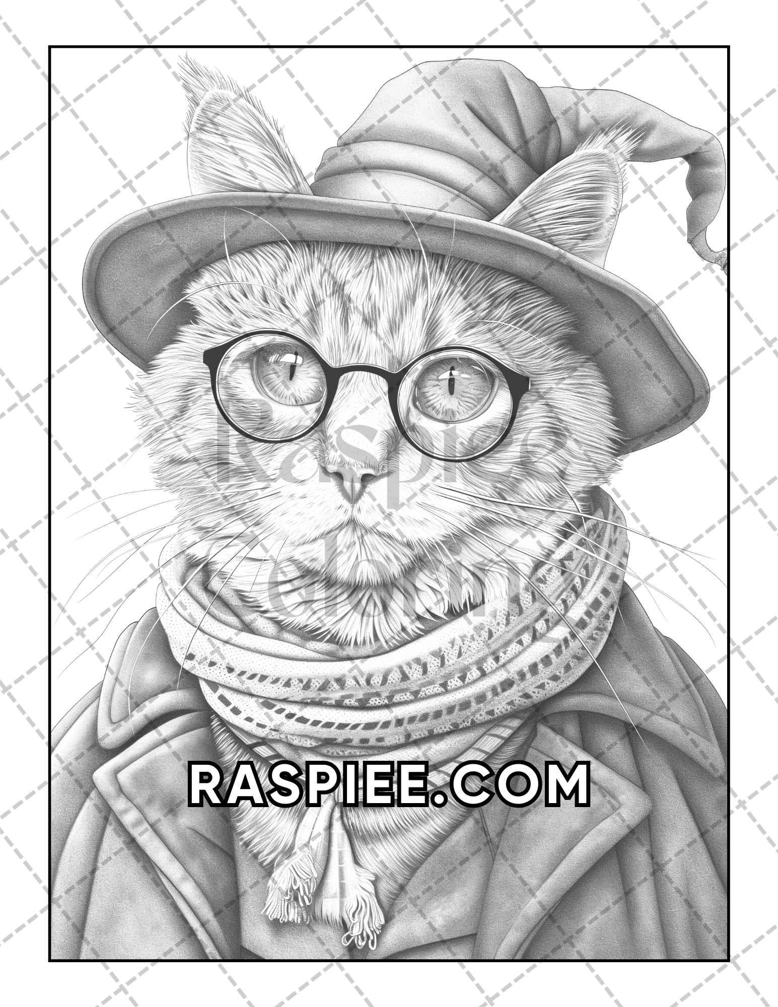 60 Cats Dressed Up Adult Coloring Pages Printable PDF Instant Download