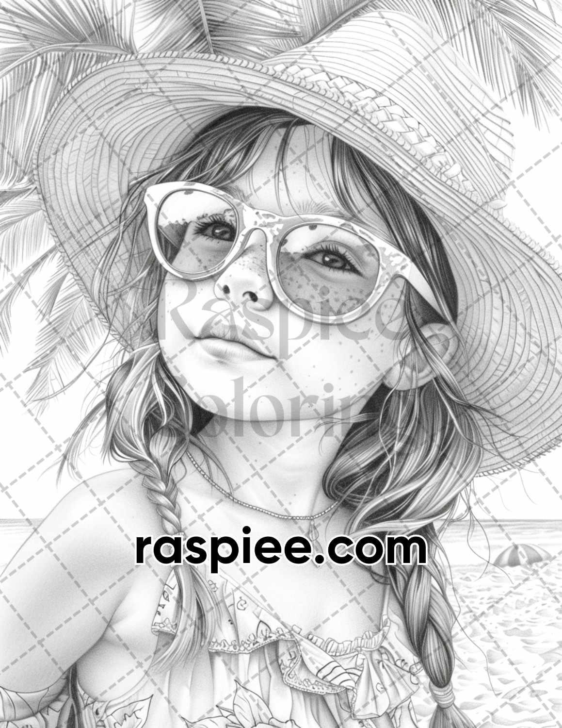 65 Summer Little Girls Portrait Grayscale Adult Coloring Pages Printable PDF Instant Download