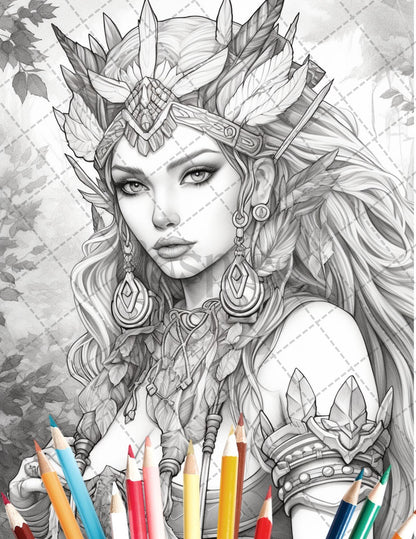 35 Beautiful Printable Elf Girls Coloring Book for Adults, Grayscale Coloring Page, PDF File Instant Download