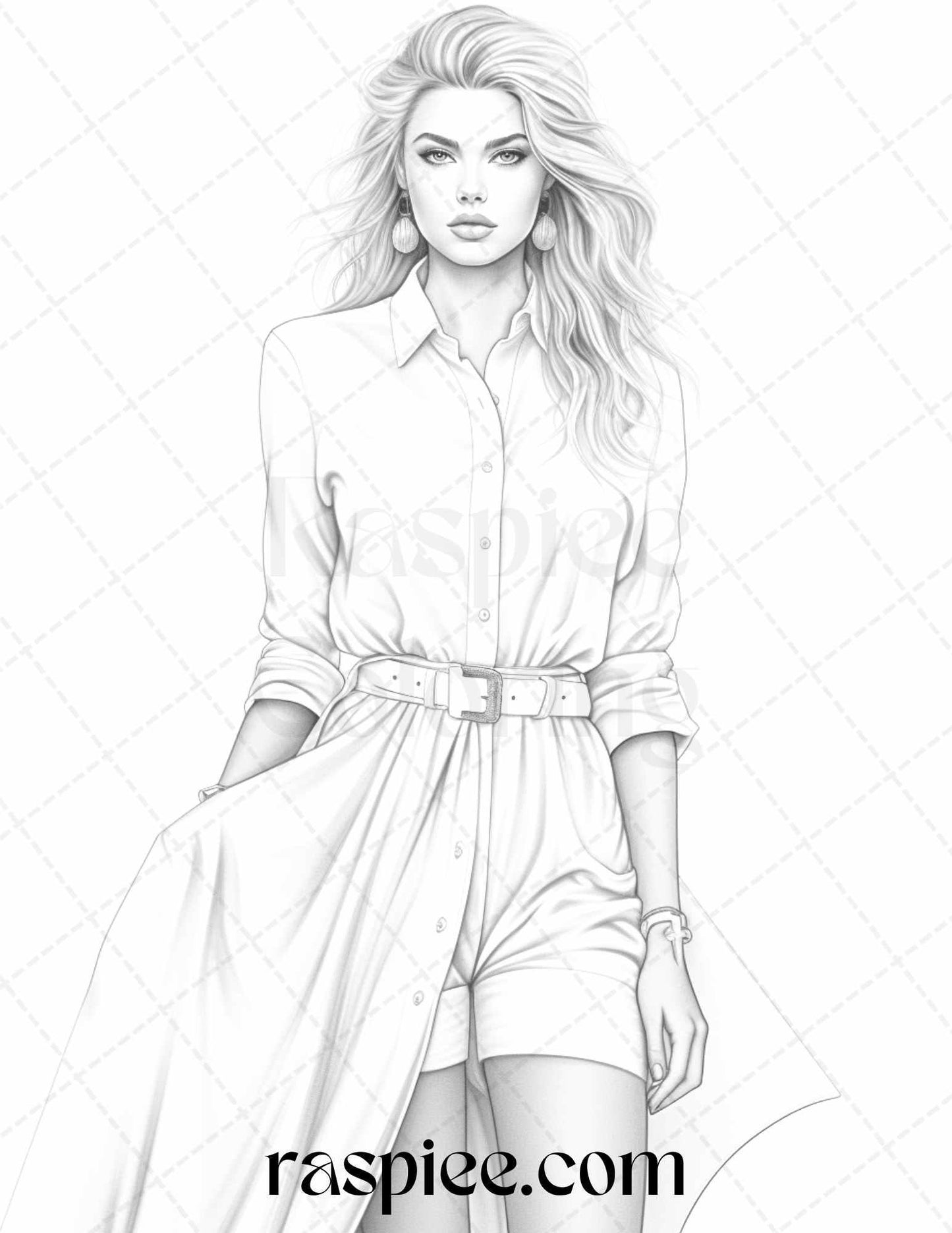 Fashion Show Grayscale Coloring Pages Printable for Adults, PDF File Instant Download