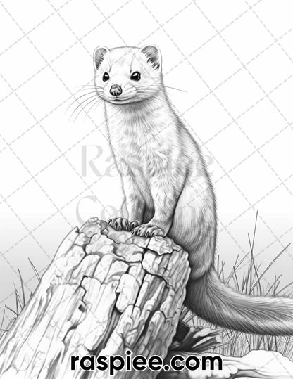 55 Winter Wildlife Grayscale Coloring Pages for Adults, Printable PDF Instant Download