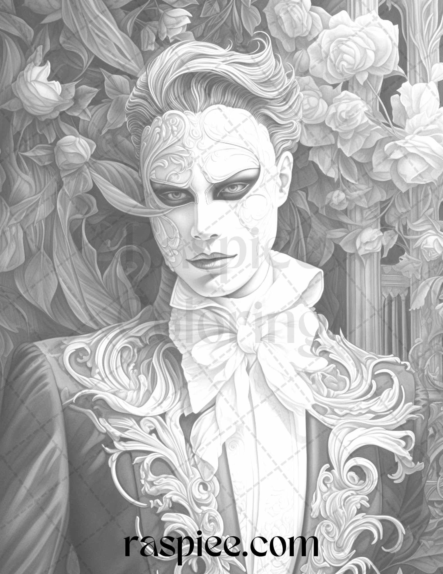 Phantom of the Opera Grayscale Coloring Pages Printable for Adults, PDF File Instant Download