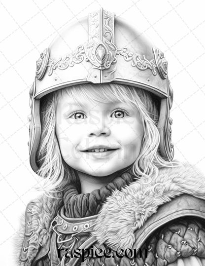 58 Little Viking Girls Boys Portrait Grayscale Coloring Pages Printable, PDF File Instant Download