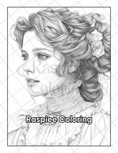 50 Victorian Portrait Adult Coloring Pages Printable PDF Instant Download