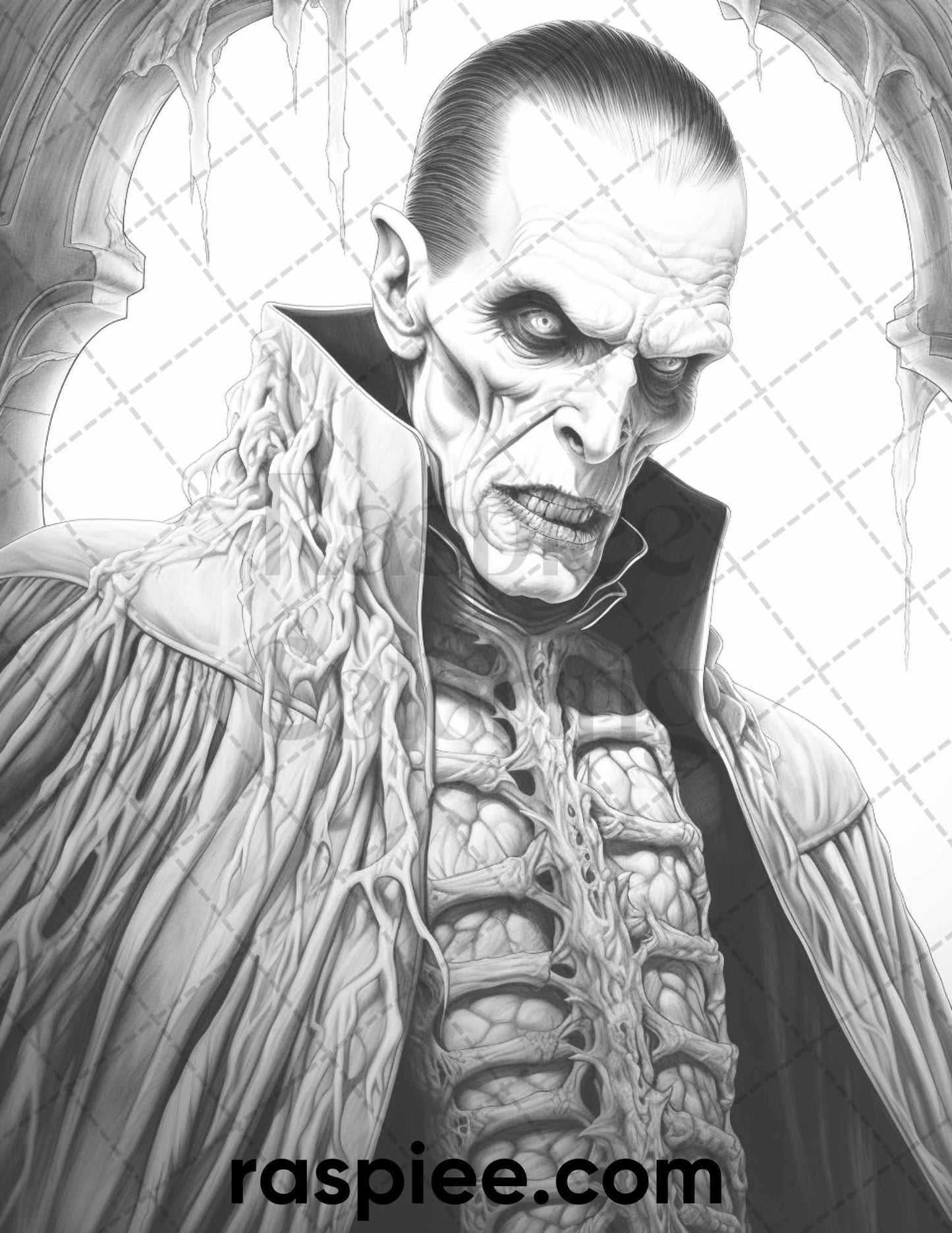 50 Count Dracula Grayscale Coloring Pages Printable for Adults, PDF File Instant Download