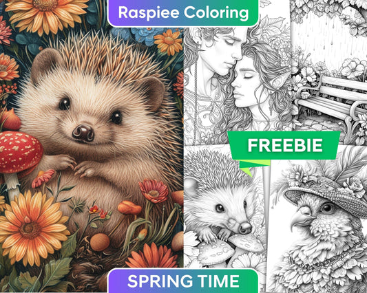 Free Spring Time Grayscale Adult Coloring Pages, Printable PDF Instant Download