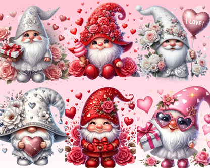 Charming Valentine's Day Gnomes Clip Art, 67 PNG High-Res Files for Commercial Use