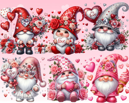 Charming Valentine's Day Gnomes Clip Art, 67 PNG High-Res Files for Commercial Use