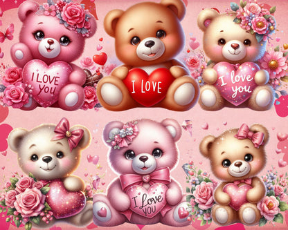 Adorable Valentine's Day Teddy Bears Clip Art, 51 PNG High-Res Files for Commercial Use