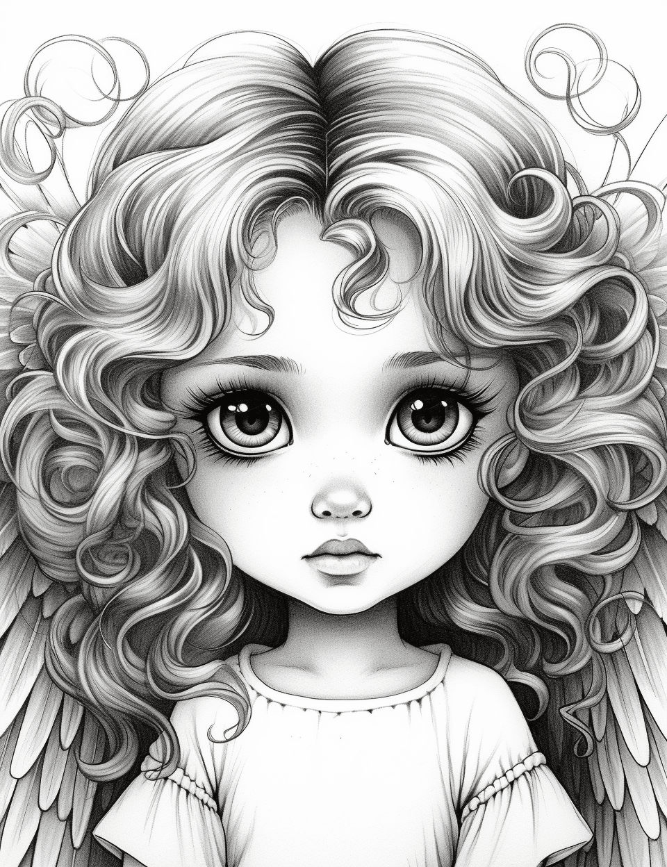 Free Angel Baby Grayscale Coloring Pages Printable for Adults Kids, PDF File Instant Download