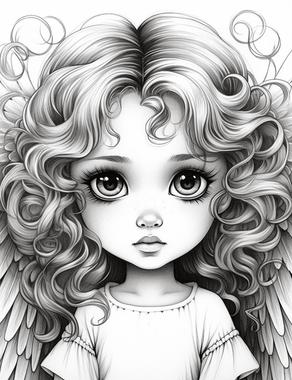 Free Angel Baby Grayscale Coloring Pages Printable for Adults Kids, PDF File Instant Download