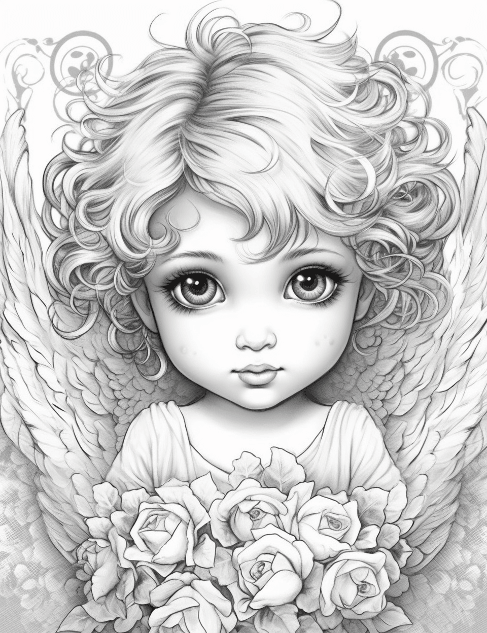 Free Angel Baby Grayscale Coloring Pages Printable for Adults Kids, PDF File Instant Download